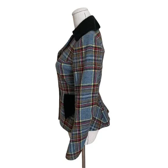 Vintage 90s VIVIENNE WESTWOOD F/W 1994 Wool Tartan Plaid Jacket Velvet Trim Orb - Picture 7 of 12